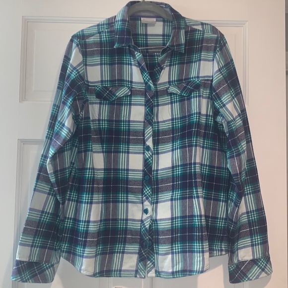 Columba Flannel Button Down Shirt Size Large Blue/Green - Picture 8 of 9